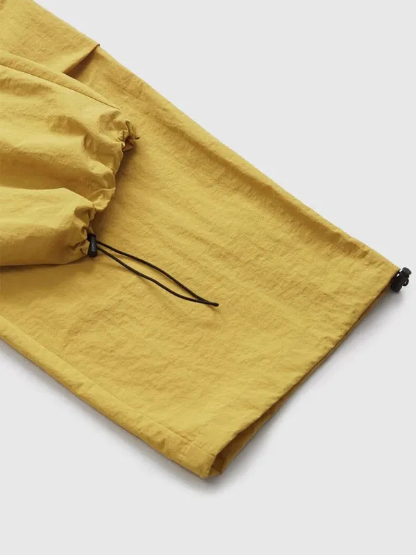 Yellow Wide Leg Parachtute Pants with Adjustable Leg Opening