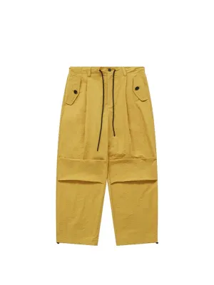 Yellow Wide Leg Parachtute Pants with Adjustable Leg Opening