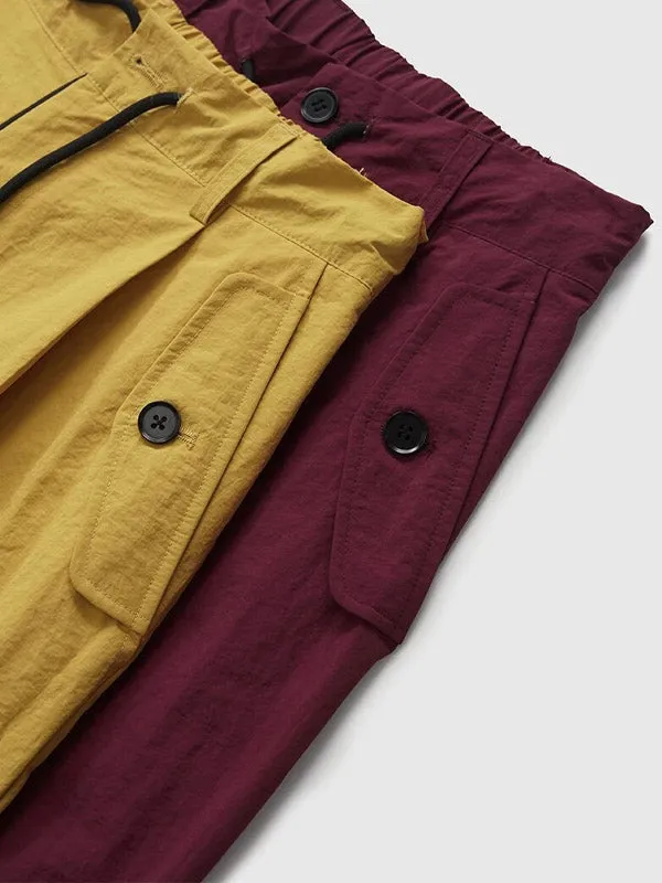 Yellow Wide Leg Parachtute Pants with Adjustable Leg Opening