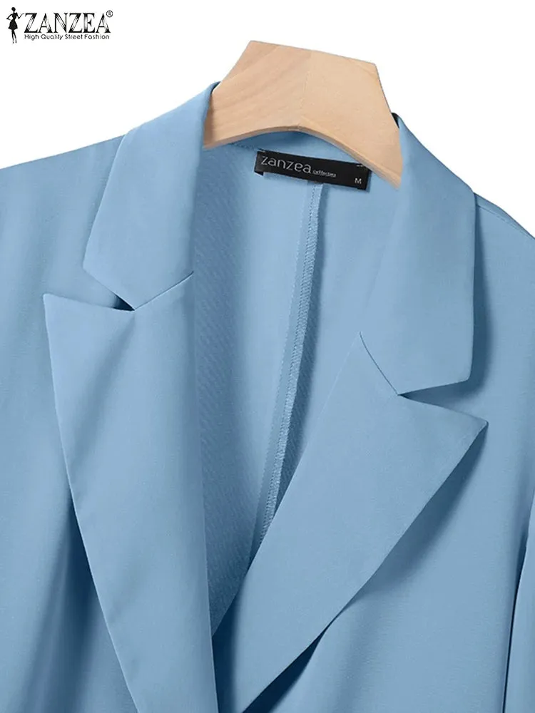 ZANZEA Casual Long Pants Outfit  Women Two Piece Sets Fashion Long Sleeve Lapel Blazer Suits Elegant Office Lady Matching Sets