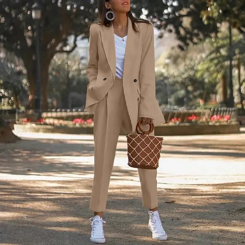 ZANZEA Casual Long Pants Outfit  Women Two Piece Sets Fashion Long Sleeve Lapel Blazer Suits Elegant Office Lady Matching Sets