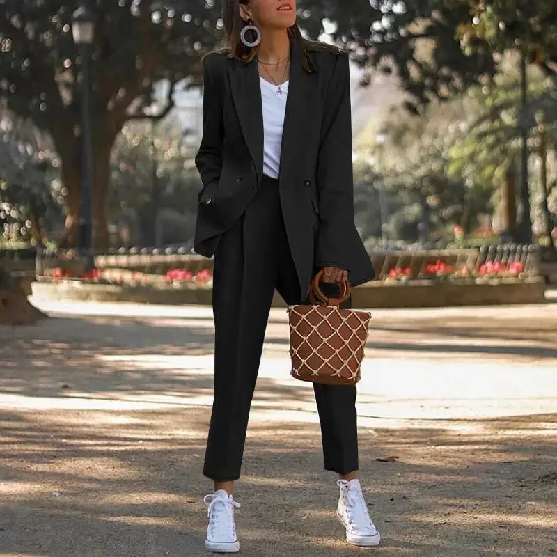 ZANZEA Casual Long Pants Outfit  Women Two Piece Sets Fashion Long Sleeve Lapel Blazer Suits Elegant Office Lady Matching Sets