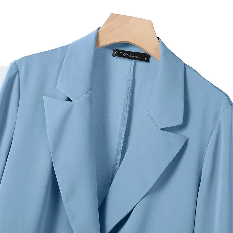 ZANZEA Casual Long Pants Outfit  Women Two Piece Sets Fashion Long Sleeve Lapel Blazer Suits Elegant Office Lady Matching Sets