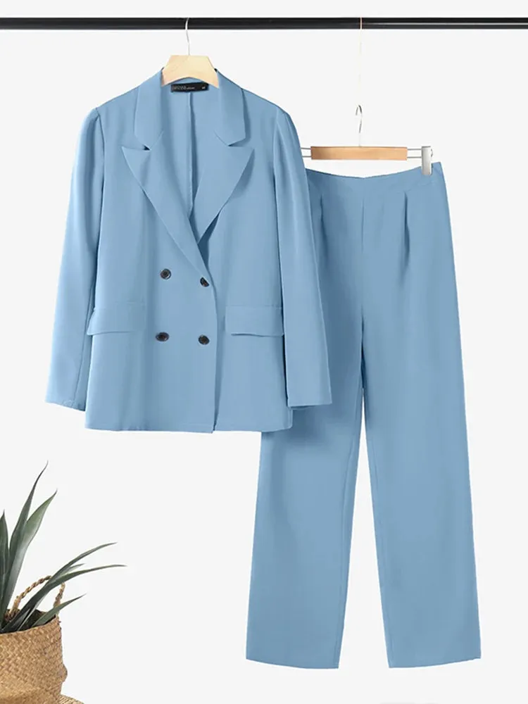 ZANZEA Casual Long Pants Outfit  Women Two Piece Sets Fashion Long Sleeve Lapel Blazer Suits Elegant Office Lady Matching Sets