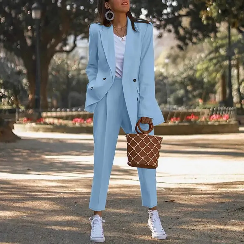 ZANZEA Casual Long Pants Outfit  Women Two Piece Sets Fashion Long Sleeve Lapel Blazer Suits Elegant Office Lady Matching Sets