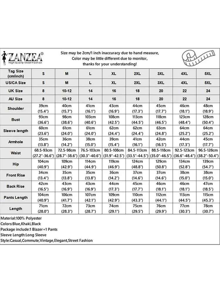 ZANZEA Casual Long Pants Outfit  Women Two Piece Sets Fashion Long Sleeve Lapel Blazer Suits Elegant Office Lady Matching Sets