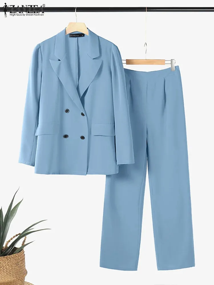 ZANZEA Casual Long Pants Outfit  Women Two Piece Sets Fashion Long Sleeve Lapel Blazer Suits Elegant Office Lady Matching Sets